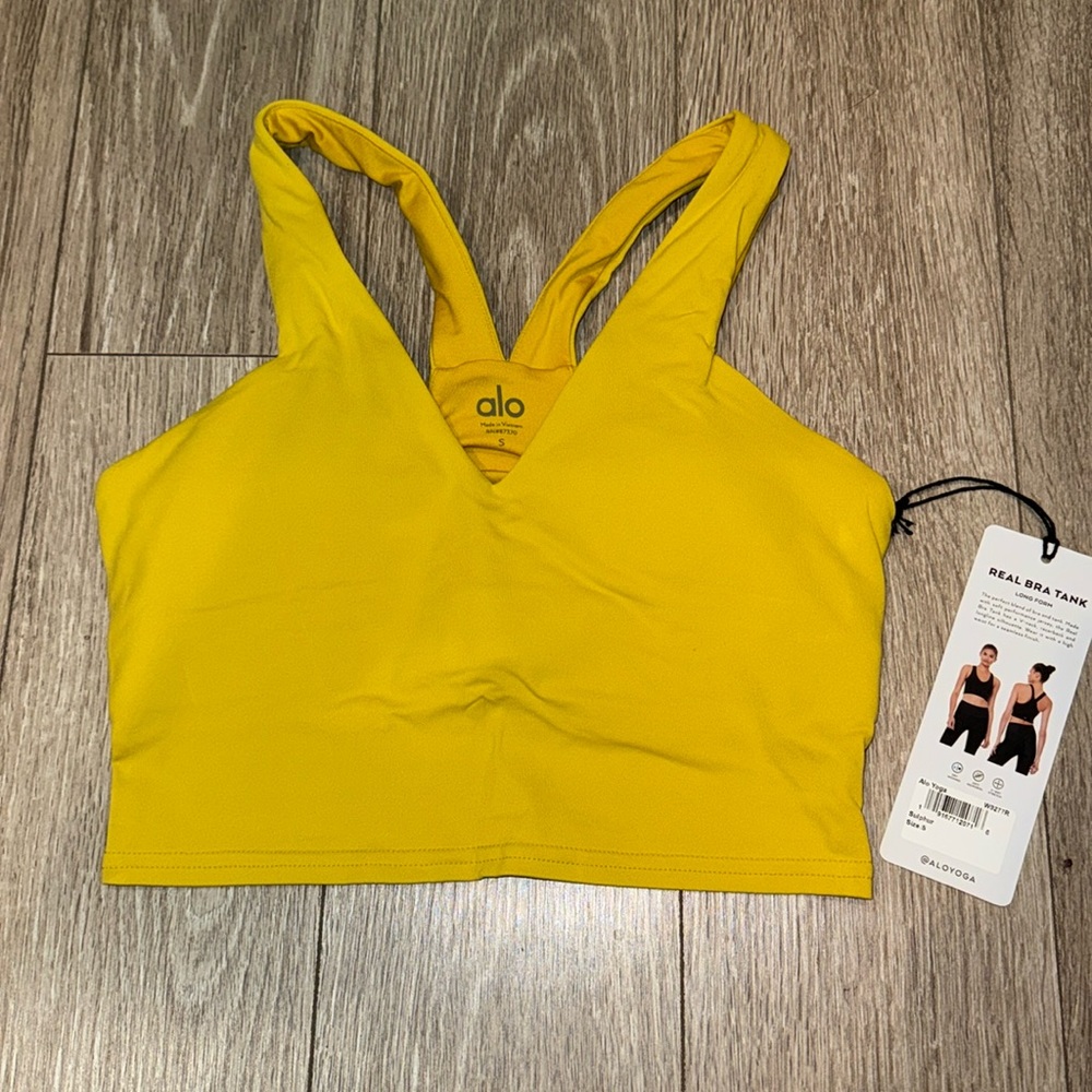 NWT! ALO YOGA Real Bra Tank, size SMALL, color SULPHUR